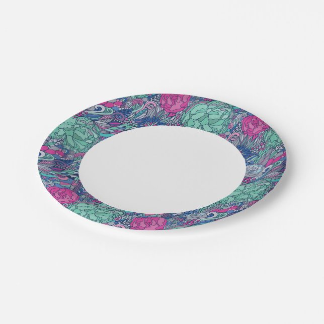 Colourful Floral Doodle Pattern Paper Plate (Angled)