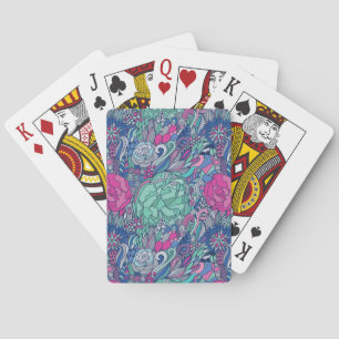 Colourful Floral Doodle Pattern Playing Cards