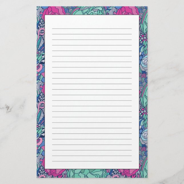 Colourful Floral Doodle Pattern Stationery (Front)