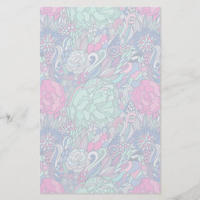 Colourful Floral Doodle Pattern Stationery (Front)