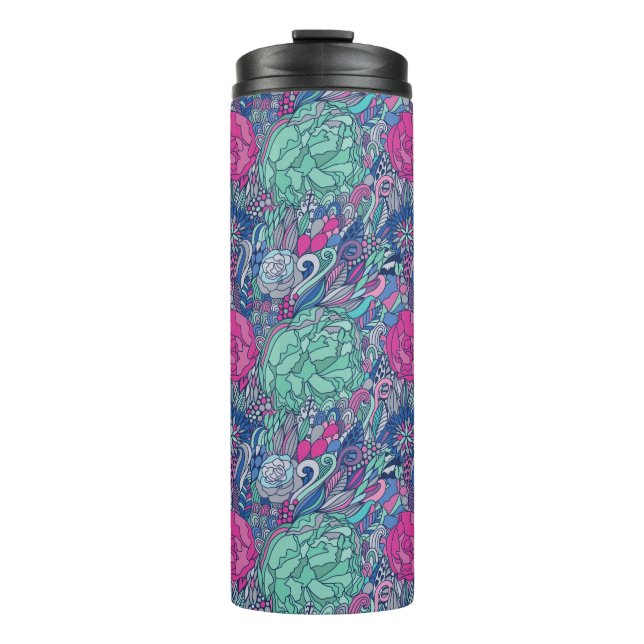 Colourful Floral Doodle Pattern Thermal Tumbler (Front)