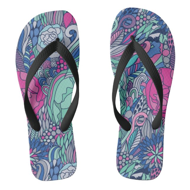 Colourful Floral Doodle Pattern Thongs (Footbed)