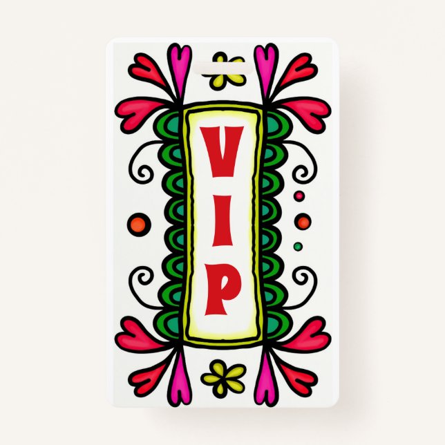 Colourful Floral Doodles VIP Party Badge ID Badge (Front)
