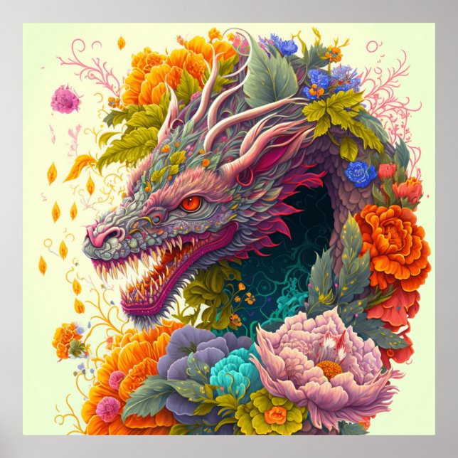 Colourful Floral Dragon Poster (Front)