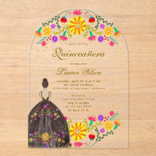 Colourful Floral Dress Quinceanera Invitation