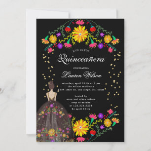 Colourful Floral Dress Quinceanera Invitation