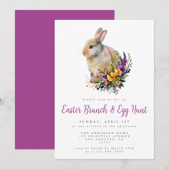 Colourful Floral Easter Brunch and Egg Hunt Invitation (Front/Back)