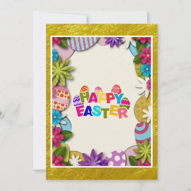 Colourful Floral Easter Egg Hunt 3D paper-cut styl Invitation (Front)