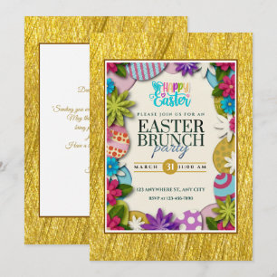 Colourful Floral Easter Egg Hunt 3D paper-cut styl Invitation