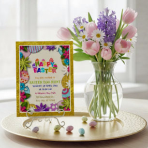 Colourful Floral Easter Egg Hunt 3D paper-cut styl Postcard