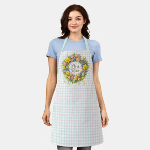 Colourful Floral Easter He is Risen wreath Apron