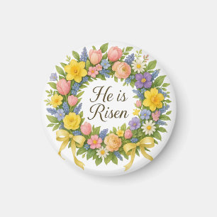 Colourful Floral Easter He is Risen wreath Magnet