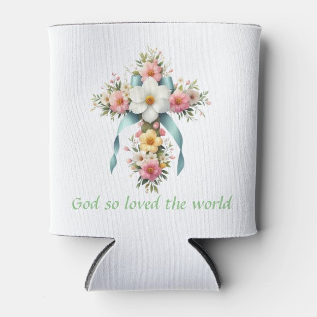 Colourful Floral Easter/Spring Cross Can Cooler (Front)