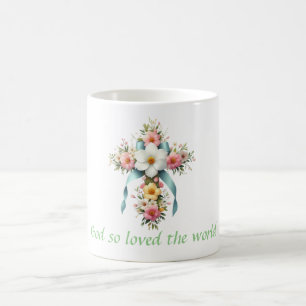 Colourful Floral Easter/Spring Cross Coffee Mug