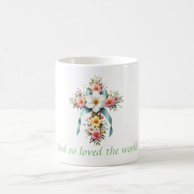 Colourful Floral Easter/Spring Cross Coffee Mug (Center)