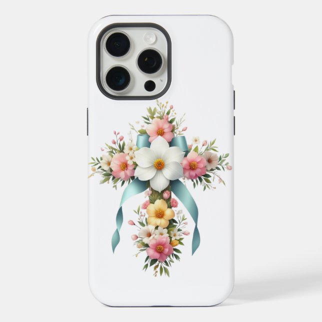 Colourful Floral Easter/Spring Cross iPhone Case (Back)