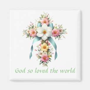 Colourful Floral Easter/Spring Cross Magnet