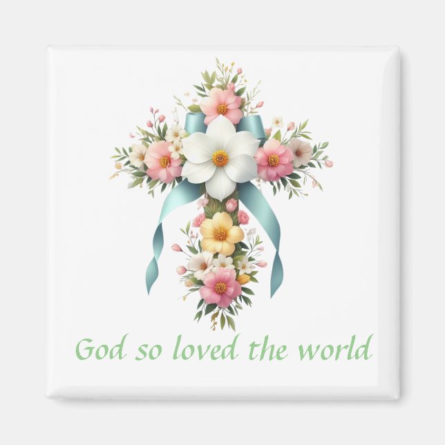 Colourful Floral Easter/Spring Cross Magnet (Front)