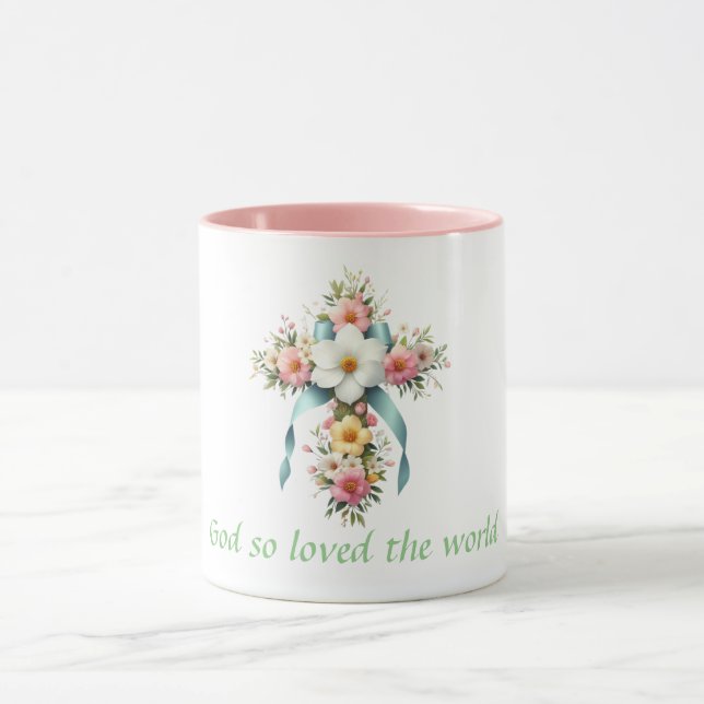 Colourful Floral Easter/Spring Cross Mug (Center)