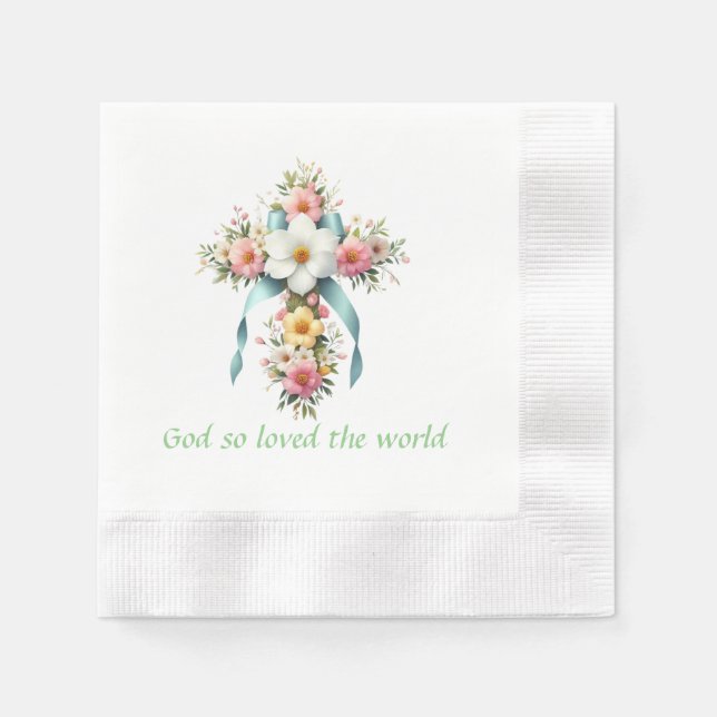 Colourful Floral Easter/Spring Cross Napkin (Front)