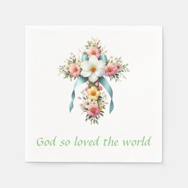 Colourful Floral Easter/Spring Cross Napkin (Front)