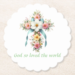 Colourful Floral Easter/Spring Cross Paper Coaster