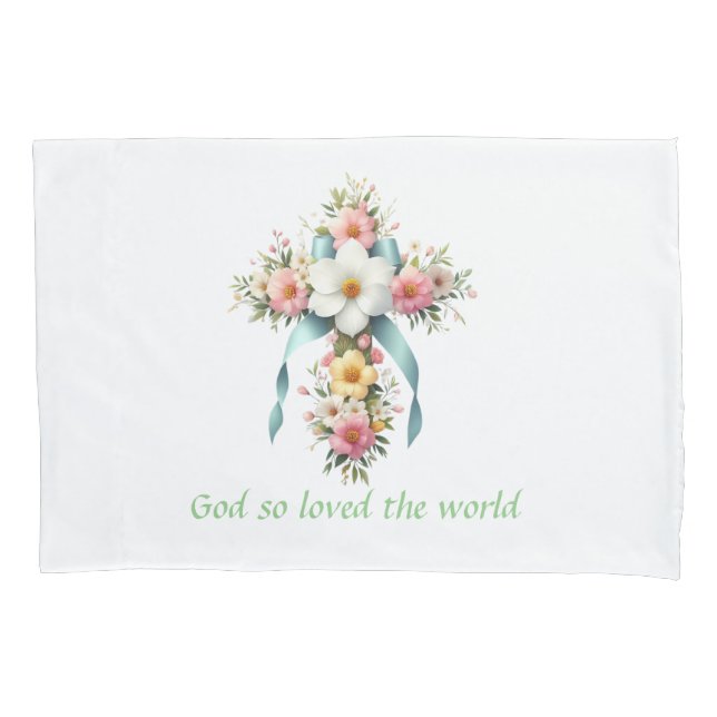 Colourful Floral Easter/Spring Cross Pillowcase (Front)