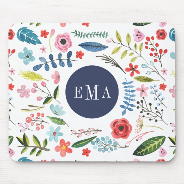 Colourful Floral Elements Watercolors Illustration Mouse Pad (Front)