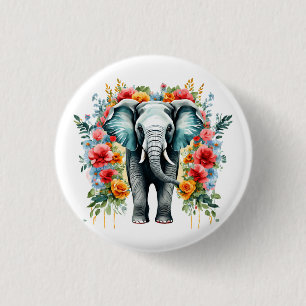 Colourful Floral Elephant 3 Cm Round Badge