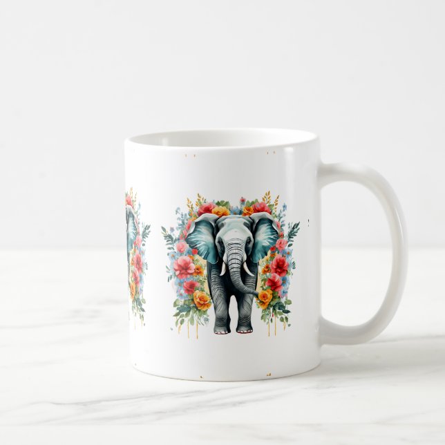 Colourful Floral Elephant Coffee Mug (Right)
