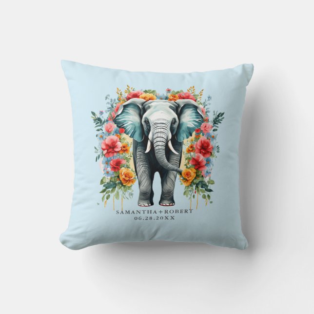 Colourful Floral Elephant Cushion (Front)