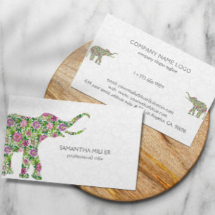 Colourful Floral Elephant Illustration Business Card