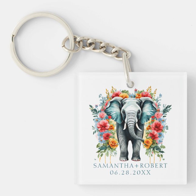 Colourful Floral Elephant Key Ring (Front)