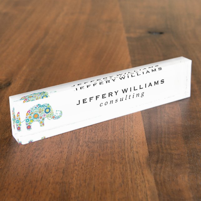 Colourful Floral Elephant Nameplate (Side)