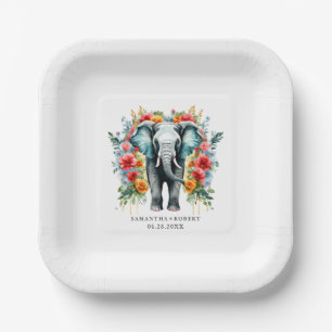 Colourful Floral Elephant Paper Plate
