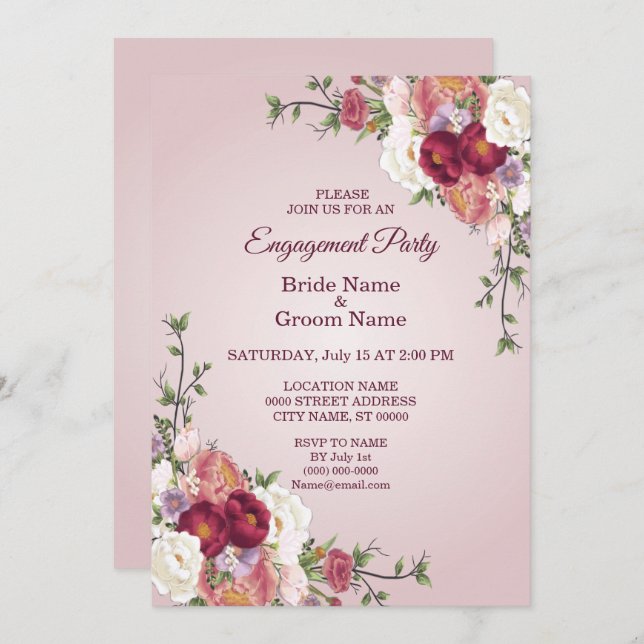 Colourful Floral Engagement Invitation (Front/Back)