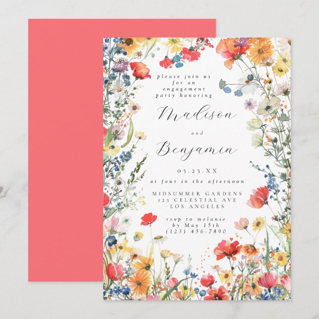 Colourful Floral Engagement Party Invitation (Front/Back)