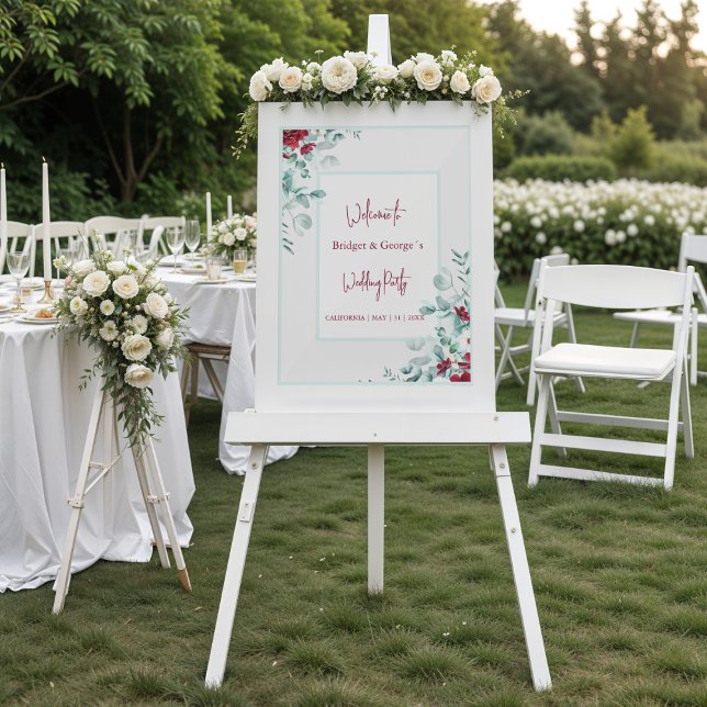 Colourful Floral eucalyptus Frosted Wedding Welcom Acrylic Sign (Creator Uploaded)