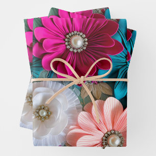 Colourful Floral Fabric Art Wrapping Paper Sheets