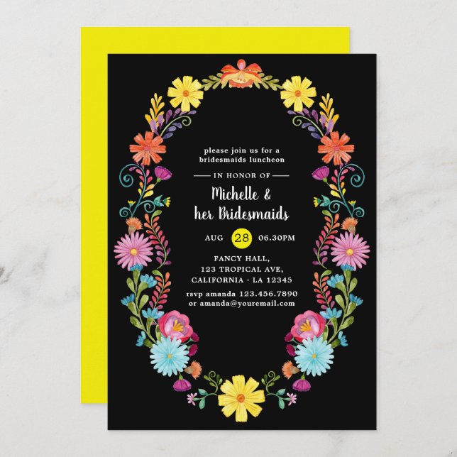 Colourful Floral Fiesta Bridesmaids Luncheon Invitation (Front/Back)