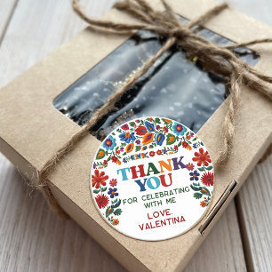 Colourful Floral Fiesta Embroidery Flower Thank Yo Classic Round Sticker