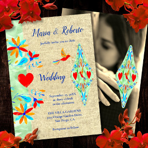 Colourful Floral Fiesta Hummingbird Mexican Weddin Invitation