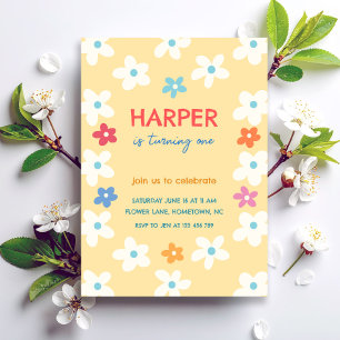 Colourful Floral First Birthday Invitation