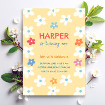 Colourful Floral First Birthday Invitation