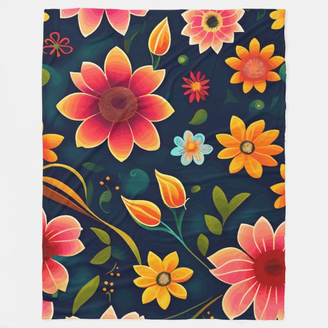 Colourful Floral Fleece Blanket (Front)