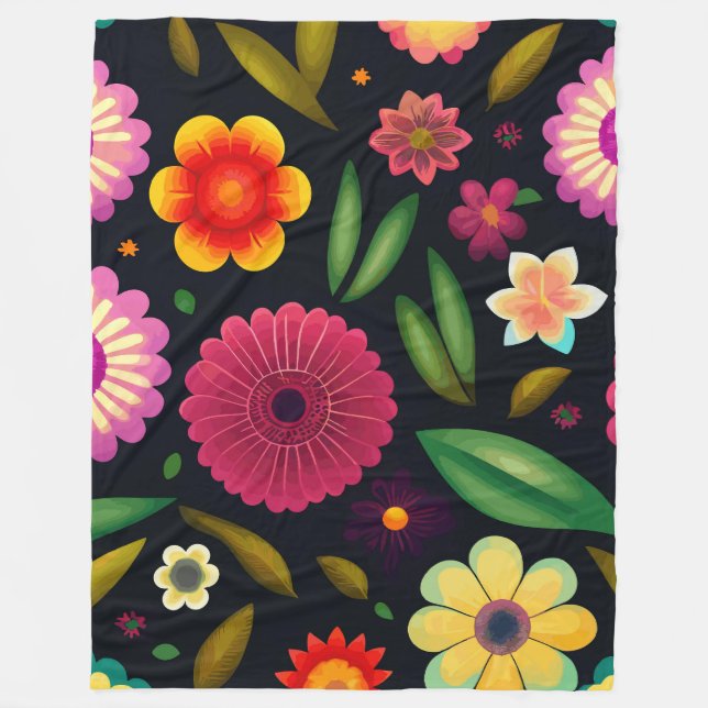 Colourful Floral Fleece Blanket (Front)