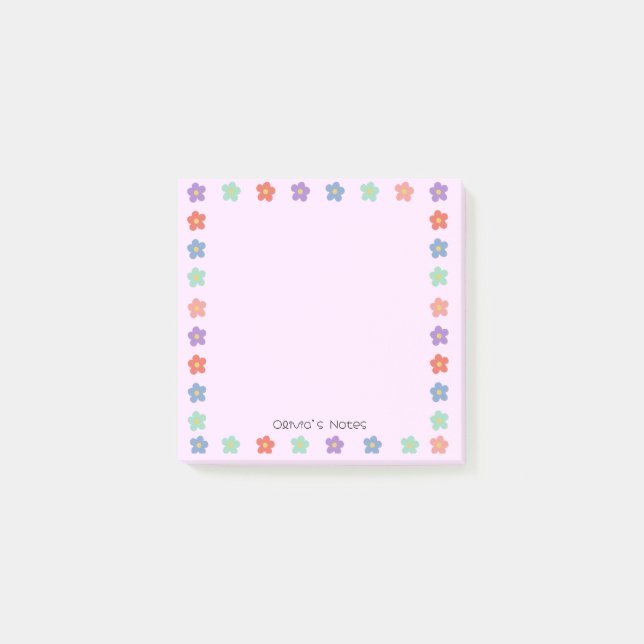 Colourful Floral Flower gradient Personalised name Post-it Notes (Front)