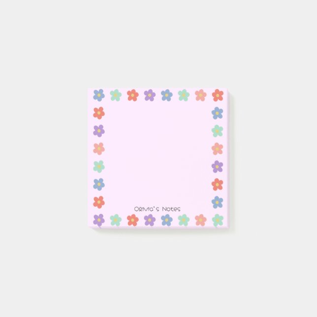 Colourful Floral Flower gradient Personalised name Post-it Notes (Front)