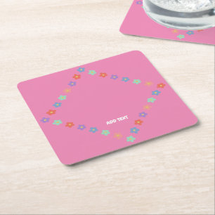Colourful Floral Flower gradient Personalised Text Square Paper Coaster