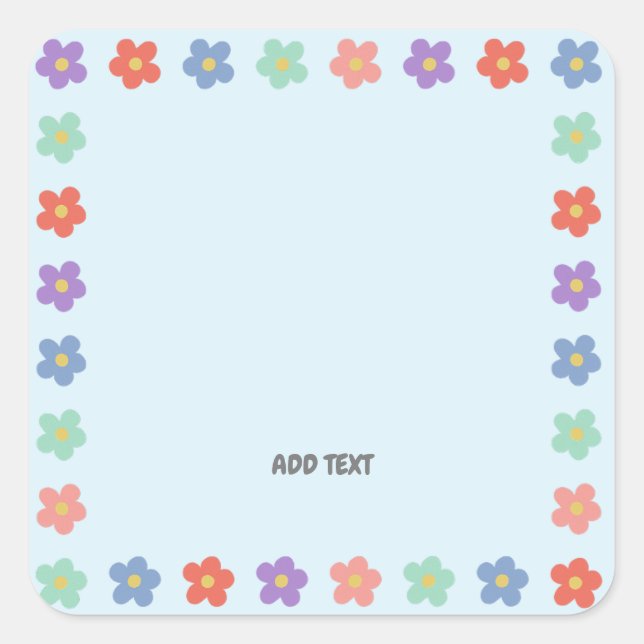 Colourful Floral Flower gradient Personalised Text Square Sticker (Front)